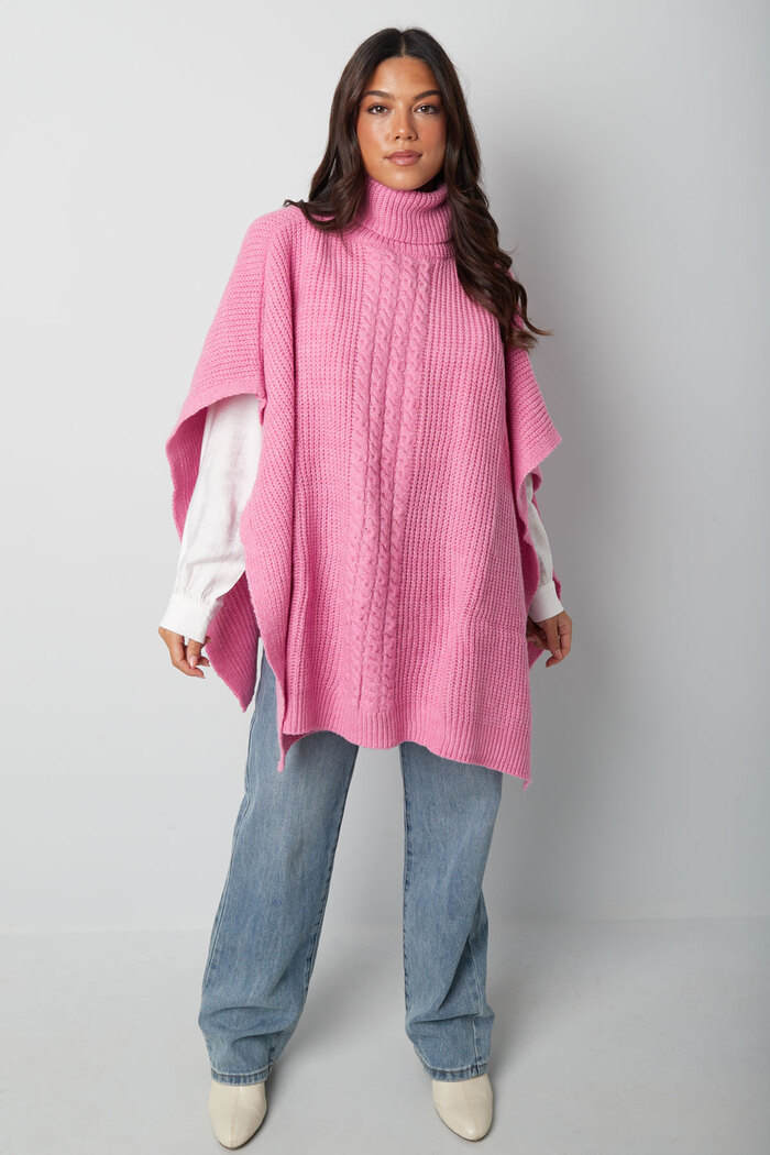 Plain knitted poncho - fuchsia Picture2